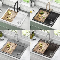 KRAUS 25” Drop-In Granite Composite Workstation Kitchen Sink in White