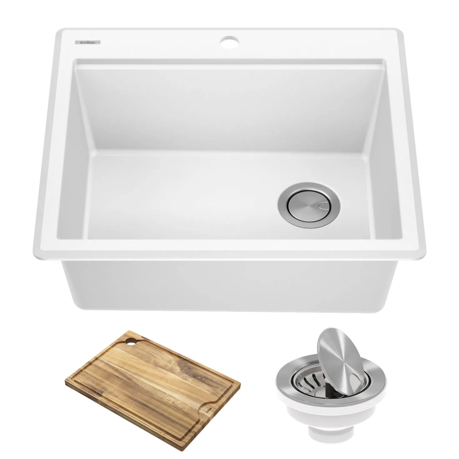 KRAUS 25” Drop-In Granite Composite Workstation Kitchen Sink in White