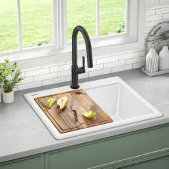 KRAUS 25” Drop-In Granite Composite Workstation Kitchen Sink in White