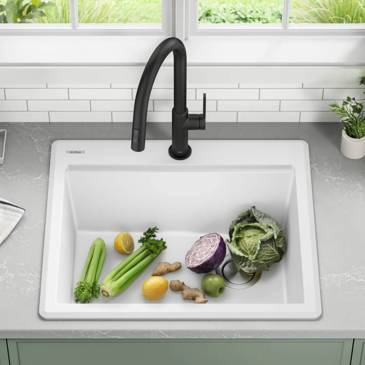 KRAUS 25” Drop-In Granite Composite Workstation Kitchen Sink in White