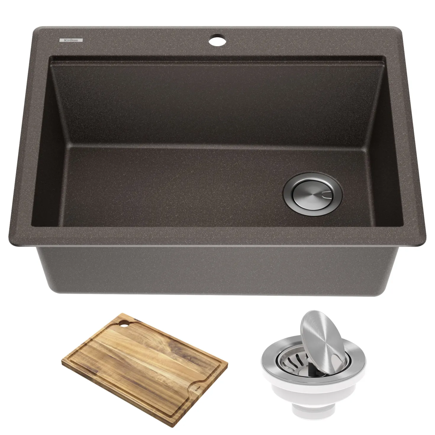 KRAUS 28” Drop-In Granite Composite Workstation Kitchen Sink in Metallic Brown