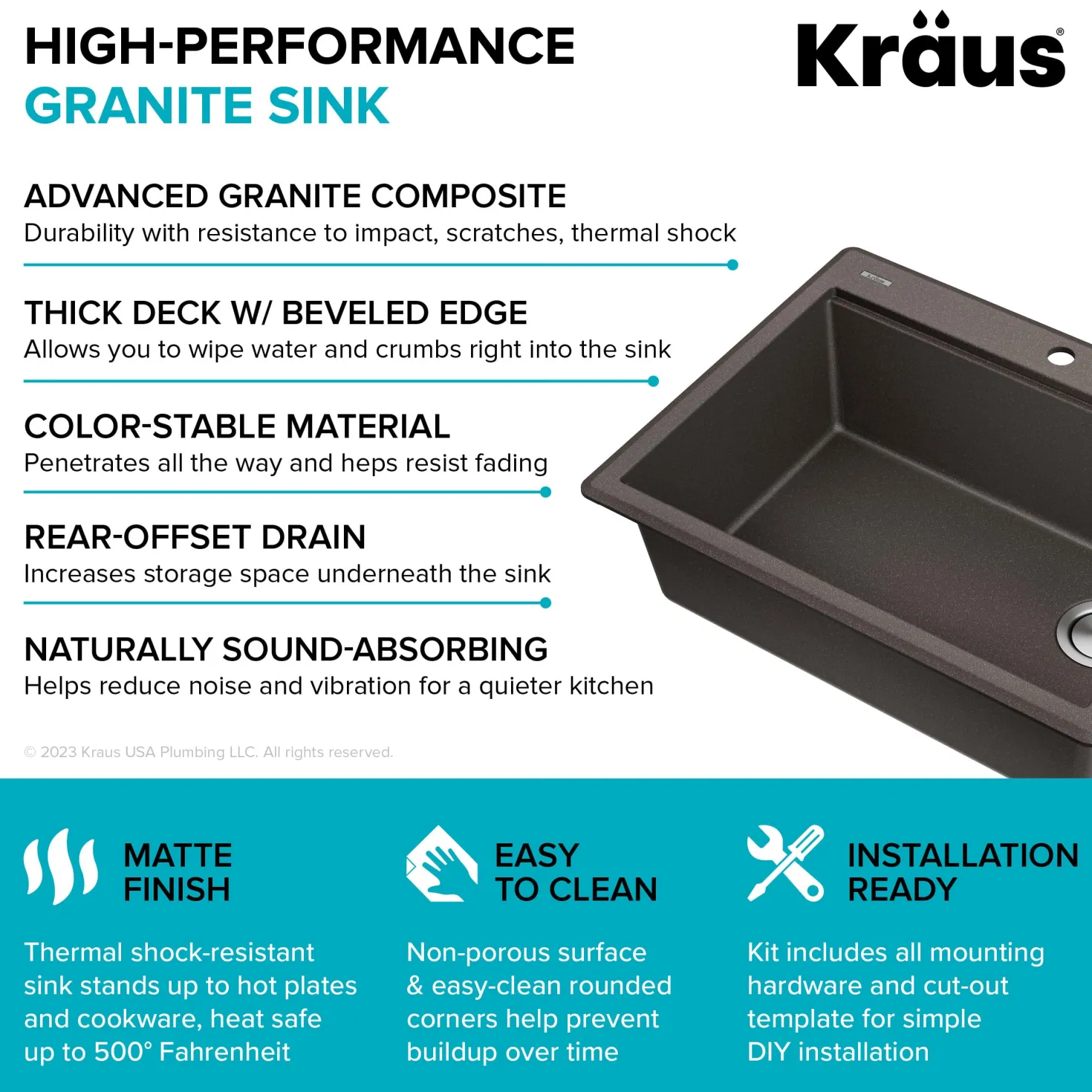 KRAUS 28” Drop-In Granite Composite Workstation Kitchen Sink in Metallic Brown