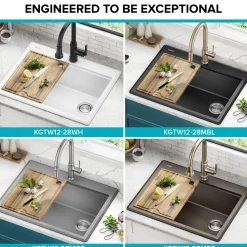 KRAUS 28” Drop-In Granite Composite Workstation Kitchen Sink in Metallic Grey