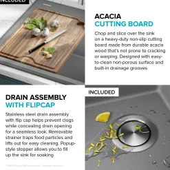 KRAUS 28” Drop-In Granite Composite Workstation Kitchen Sink in Metallic Grey