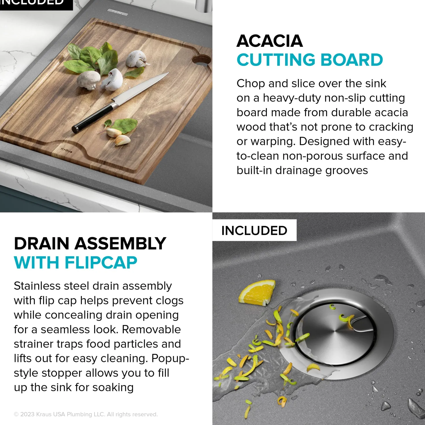 KRAUS 28” Drop-In Granite Composite Workstation Kitchen Sink in Metallic Grey