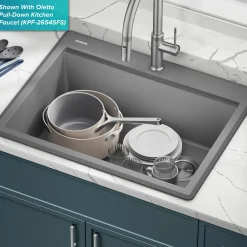 KRAUS 28” Drop-In Granite Composite Workstation Kitchen Sink in Metallic Grey