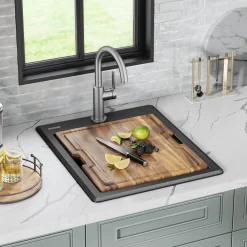 KRAUS 18” Drop-In Granite Composite Workstation Kitchen Bar Sink in Metallic Black