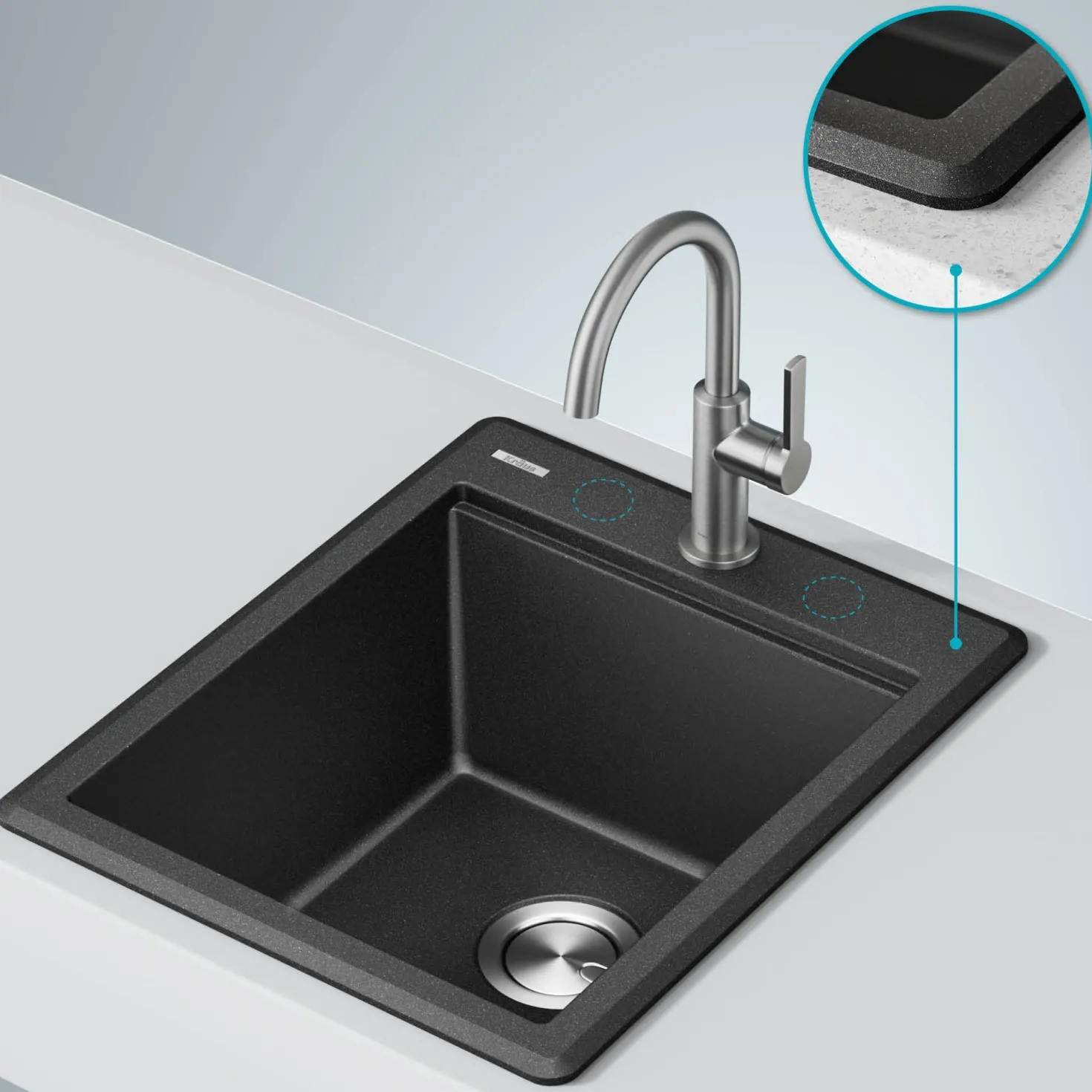 KRAUS 18” Drop-In Granite Composite Workstation Kitchen Bar Sink in Metallic Black