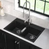 KRAUS 33" Dual Mount 50/50 Double Bowl Black Onyx Granite Kitchen Sink