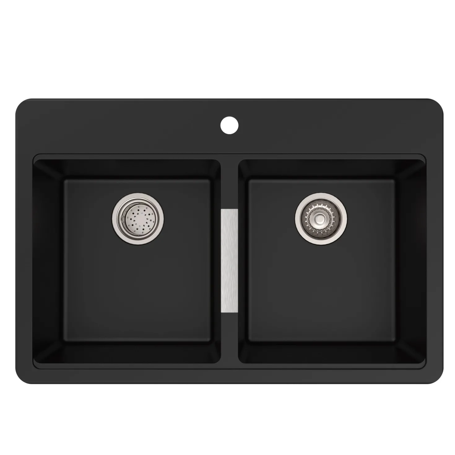 KRAUS 33" Dual Mount 50/50 Double Bowl Black Onyx Granite Kitchen Sink