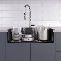 KRAUS 31" Dual Mount Single Bowl Granite Kitchen Sink with Topmount and Undermount Installation in Black Onyx