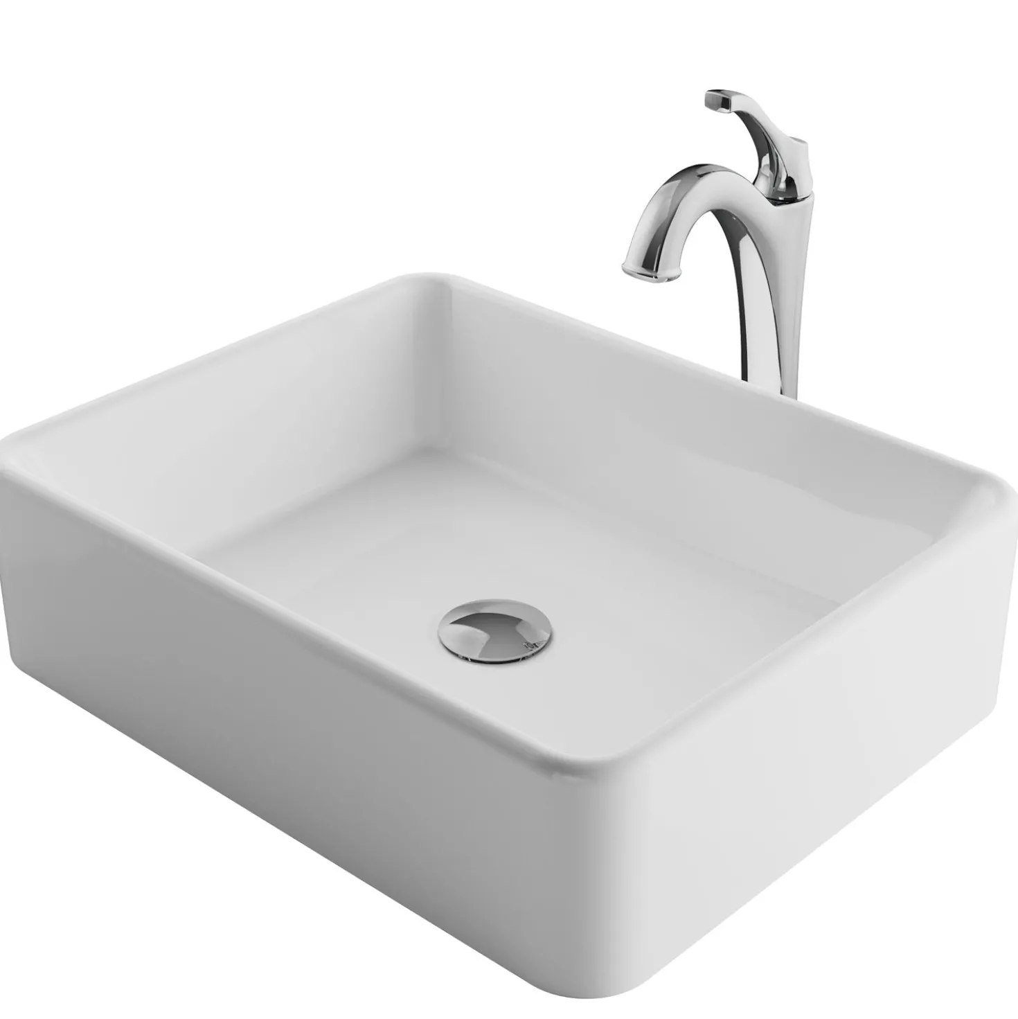KRAUS Elavo 19-Inch Modern Rectangular White Porcelain Ceramic Bathroom Vessel Sink and Arlo Faucet Combo Set with Pop-Up Drain