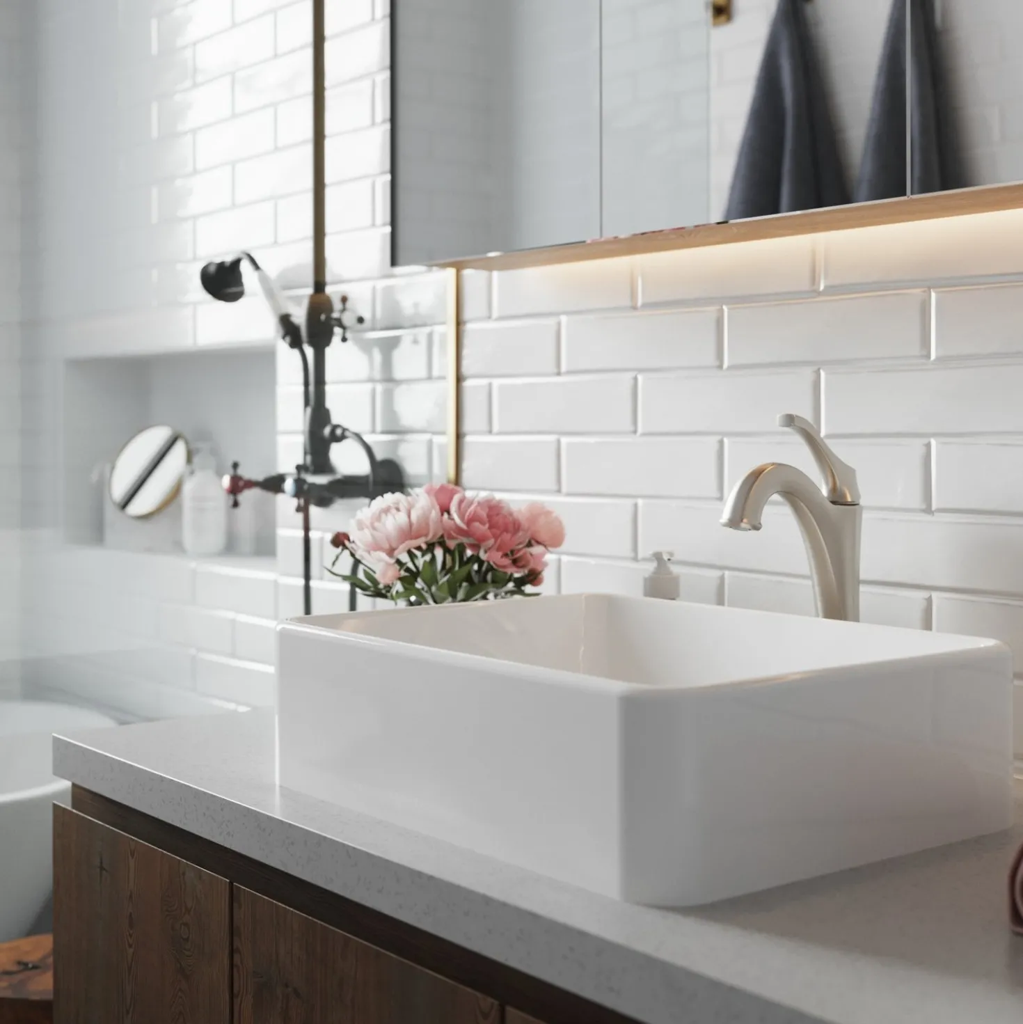 KRAUS Elavo 19-Inch Modern Rectangular White Porcelain Ceramic Bathroom Vessel Sink and Arlo Faucet Combo Set with Pop-Up Drain