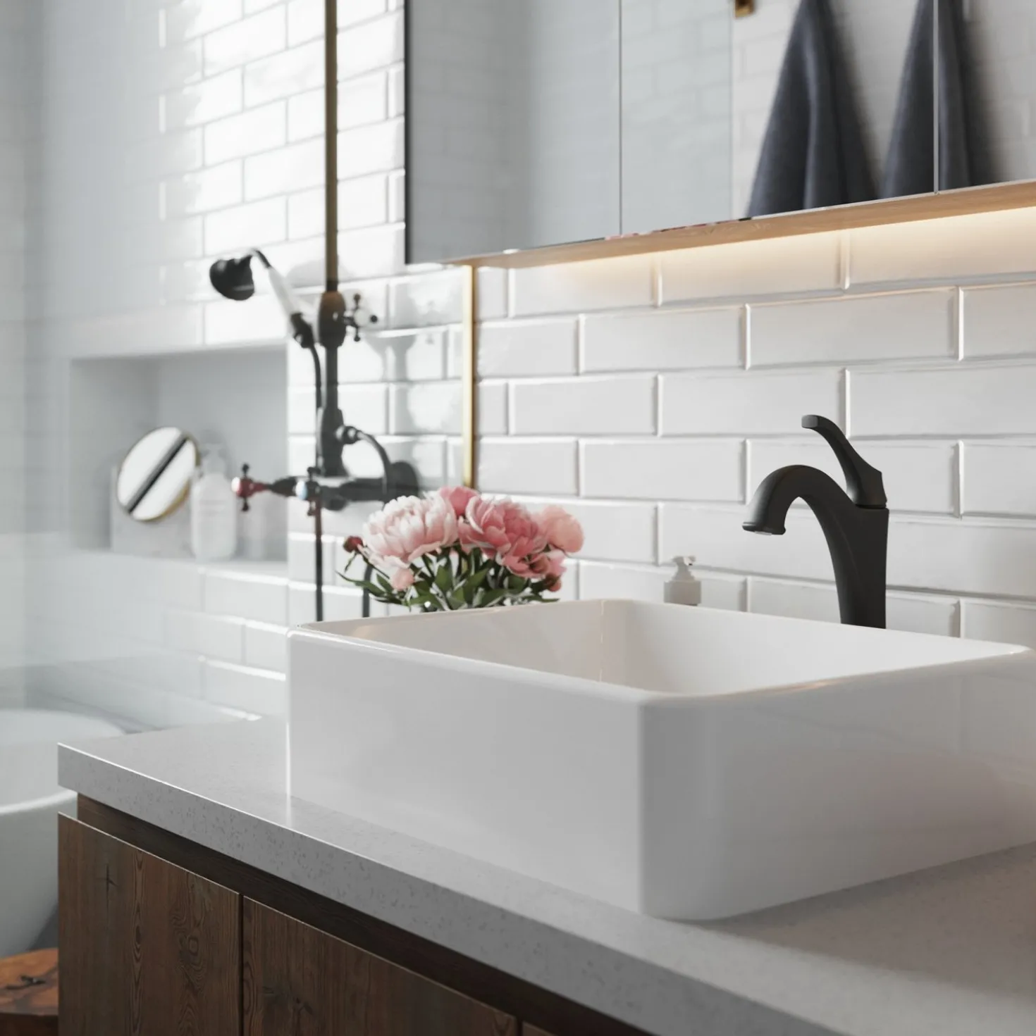 KRAUS Elavo 19-Inch Modern Rectangular White Porcelain Ceramic Bathroom Vessel Sink and Arlo Faucet Combo Set with Pop-Up Drain