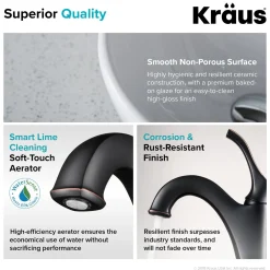 KRAUS Elavo 14-Inch Round White Porcelain Ceramic Bathroom Vessel Sink and Arlo Faucet Combo Set with Pop-Up Drain