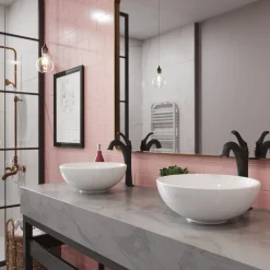 KRAUS Elavo 14-Inch Round White Porcelain Ceramic Bathroom Vessel Sink and Arlo Faucet Combo Set with Pop-Up Drain