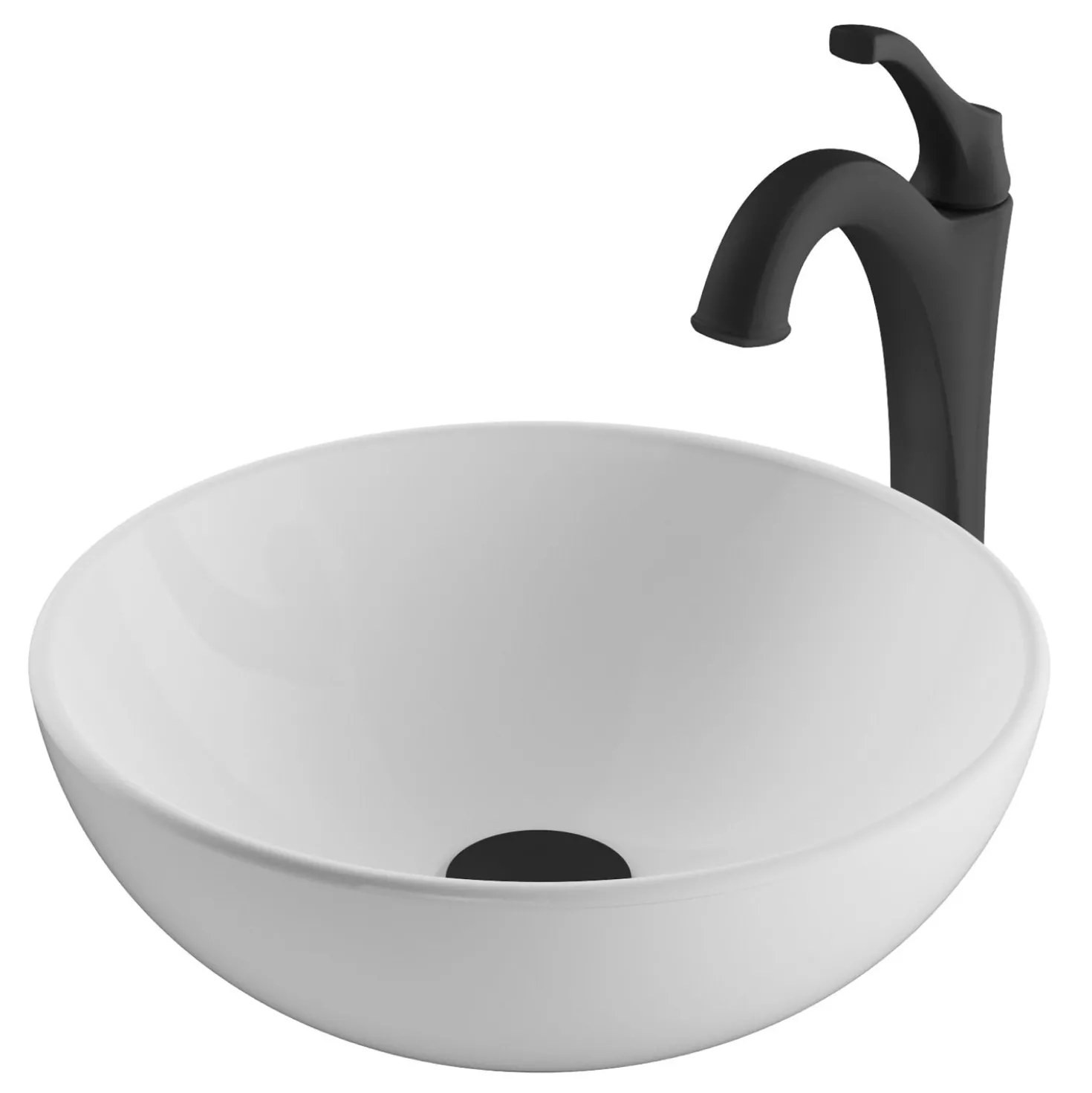 KRAUS Elavo 14-Inch Round White Porcelain Ceramic Bathroom Vessel Sink and Arlo Faucet Combo Set with Pop-Up Drain