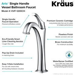 KRAUS Elavo 14-Inch Round White Porcelain Ceramic Bathroom Vessel Sink and Arlo Faucet Combo Set with Pop-Up Drain