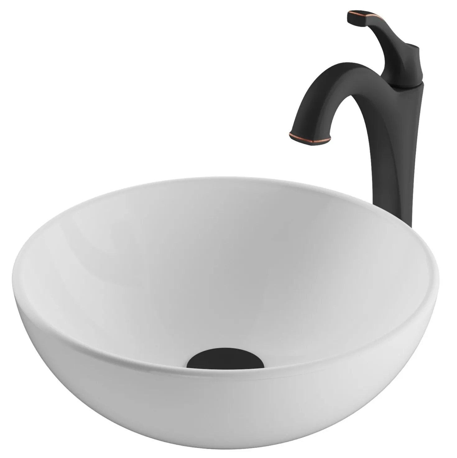 KRAUS Elavo 14-Inch Round White Porcelain Ceramic Bathroom Vessel Sink and Arlo Faucet Combo Set with Pop-Up Drain