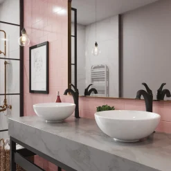 KRAUS Elavo 14-Inch Round White Porcelain Ceramic Bathroom Vessel Sink and Arlo Faucet Combo Set with Pop-Up Drain