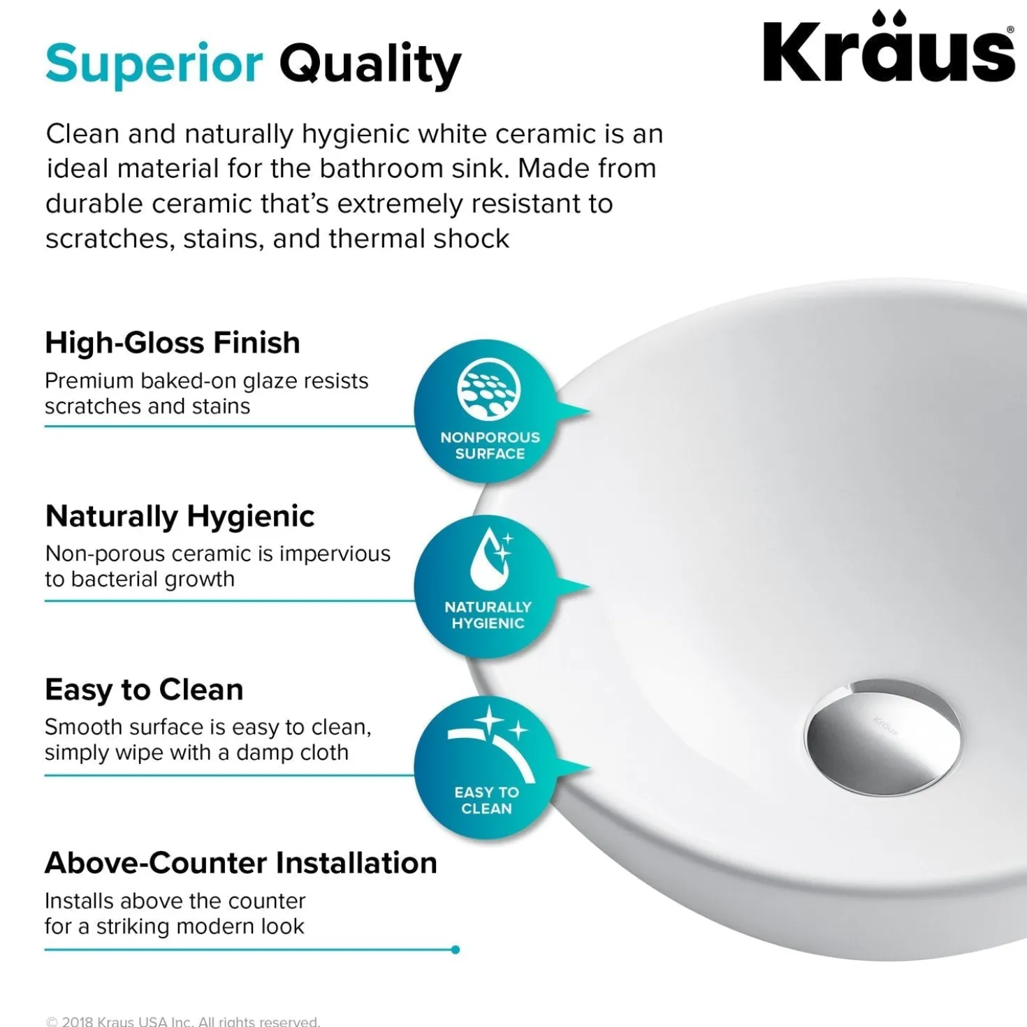 KRAUS Elavo 14-Inch Round White Porcelain Ceramic Bathroom Vessel Sink and Arlo Faucet Combo Set with Pop-Up Drain