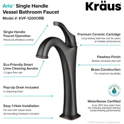 KRAUS Elavo 14-Inch Round White Porcelain Ceramic Bathroom Vessel Sink and Arlo Faucet Combo Set with Pop-Up Drain