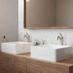 KRAUS Elavo 15-Inch Square White Porcelain Ceramic Bathroom Vessel Sink and Arlo Faucet Combo Set with Pop-Up Drain