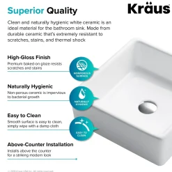 KRAUS Elavo 15-Inch Square White Porcelain Ceramic Bathroom Vessel Sink and Arlo Faucet Combo Set with Pop-Up Drain