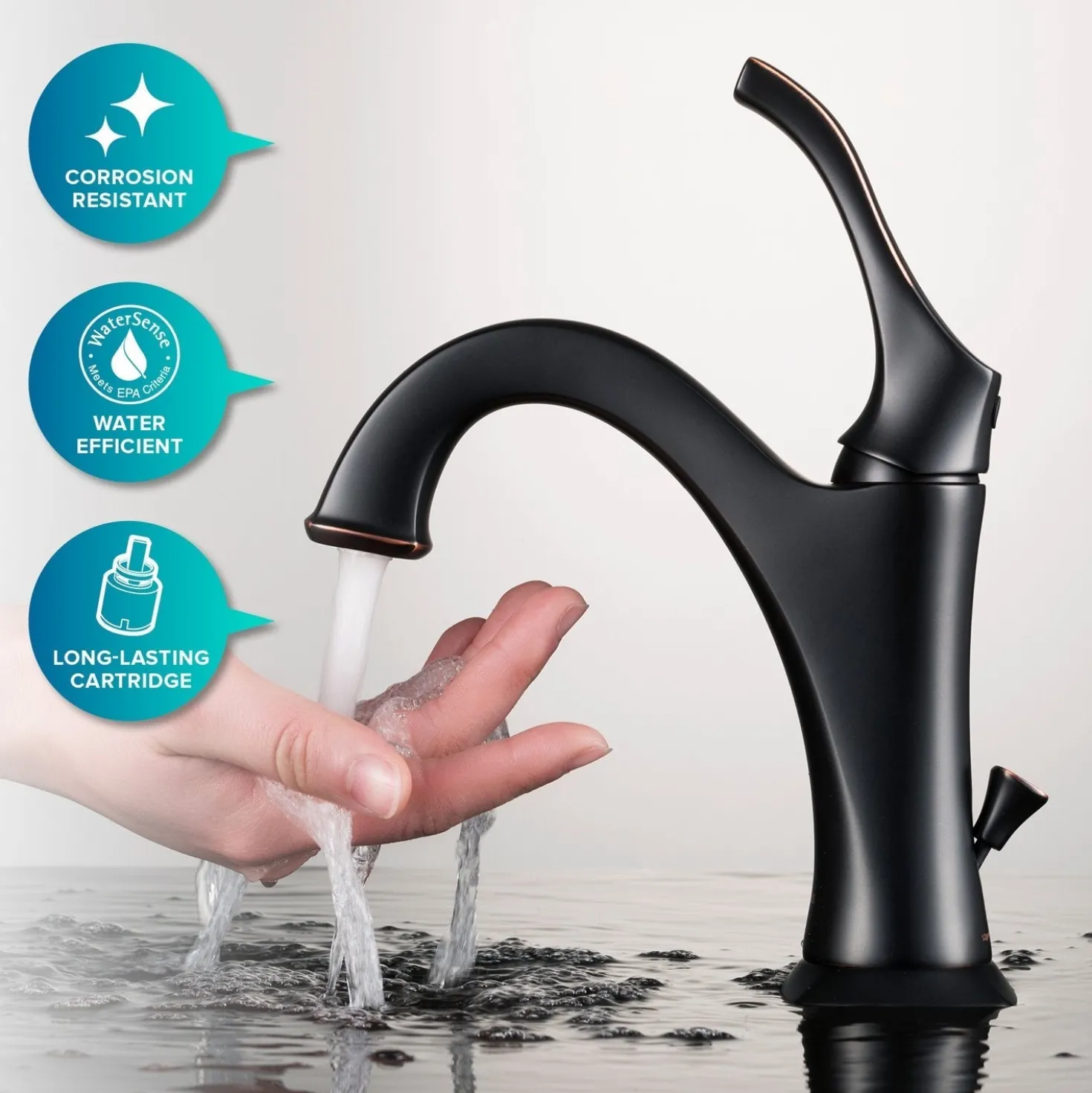 KRAUS Elavo 18 1/2-Inch Square White Porcelain Ceramic Bathroom Vessel Sink with Overflow and Arlo Faucet Combo Set with Lift Rod Drain