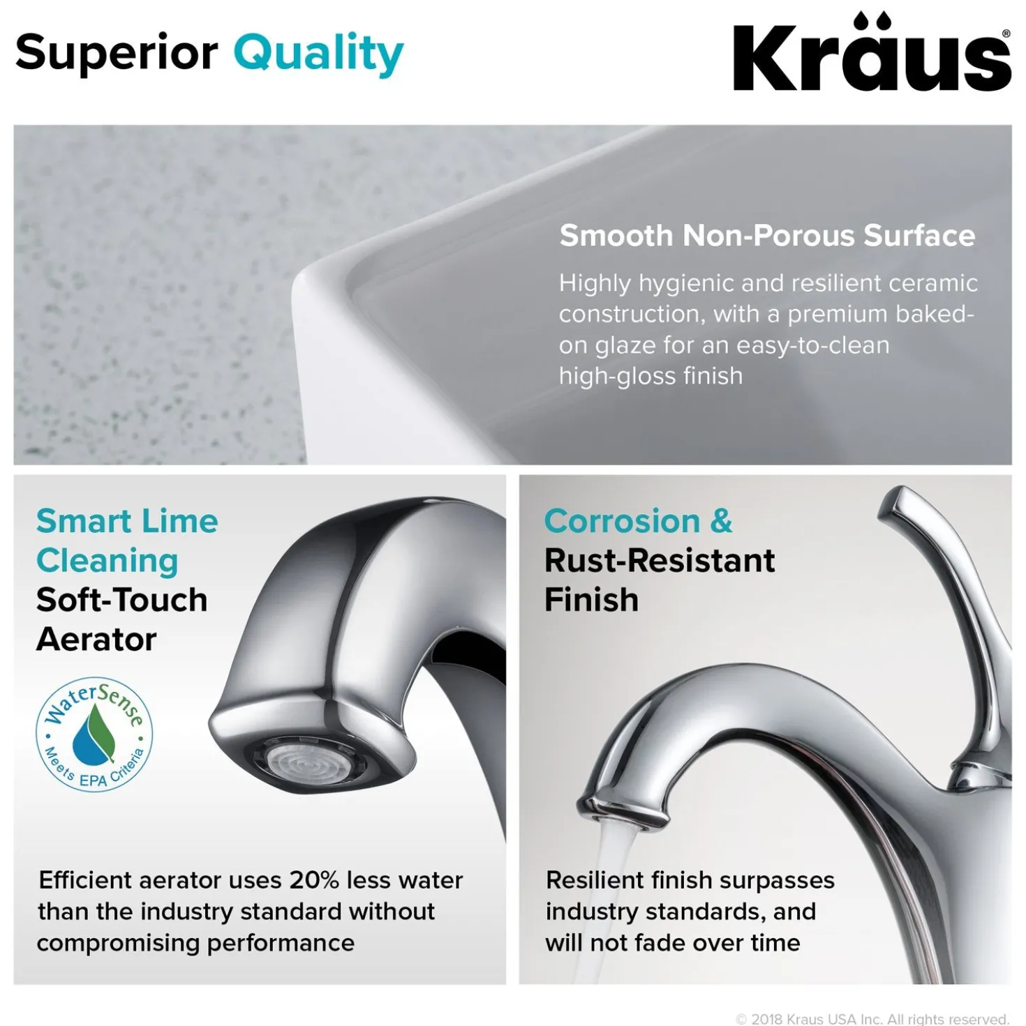 KRAUS Elavo 18 1/2-Inch Square White Porcelain Ceramic Bathroom Vessel Sink with Overflow and Arlo Faucet Combo Set with Lift Rod Drain