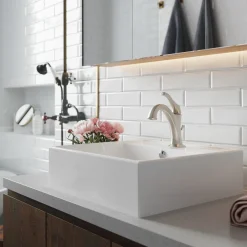 KRAUS Elavo 18 1/2-Inch Square White Porcelain Ceramic Bathroom Vessel Sink with Overflow and Arlo Faucet Combo Set with Lift Rod Drain