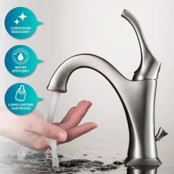 KRAUS Elavo 18 1/2-Inch Square White Porcelain Ceramic Bathroom Vessel Sink with Overflow and Arlo Faucet Combo Set with Lift Rod Drain