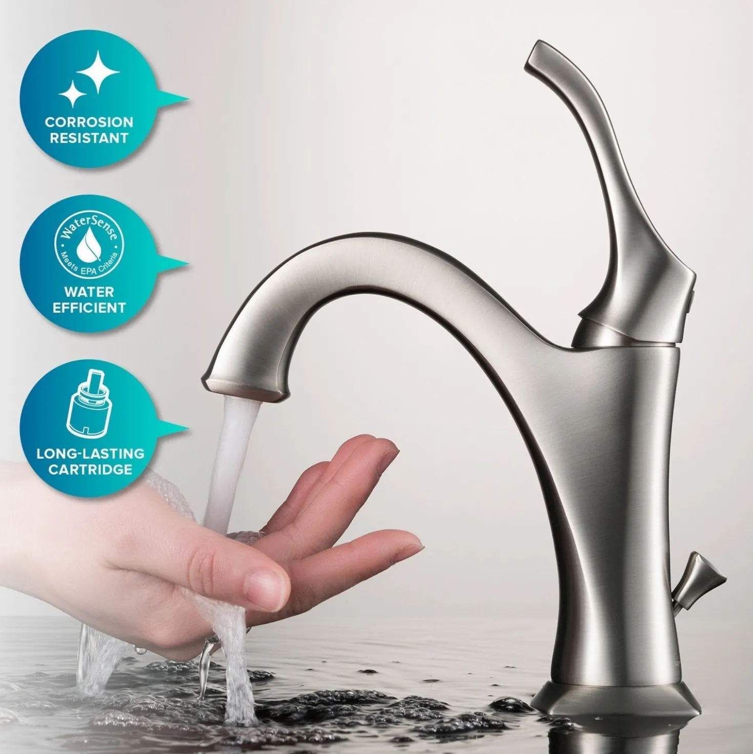 KRAUS Elavo 18 1/2-Inch Square White Porcelain Ceramic Bathroom Vessel Sink with Overflow and Arlo Faucet Combo Set with Lift Rod Drain