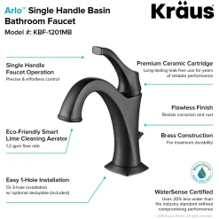 KRAUS Elavo 18 1/2-Inch Square White Porcelain Ceramic Bathroom Vessel Sink with Overflow and Arlo Faucet Combo Set with Lift Rod Drain
