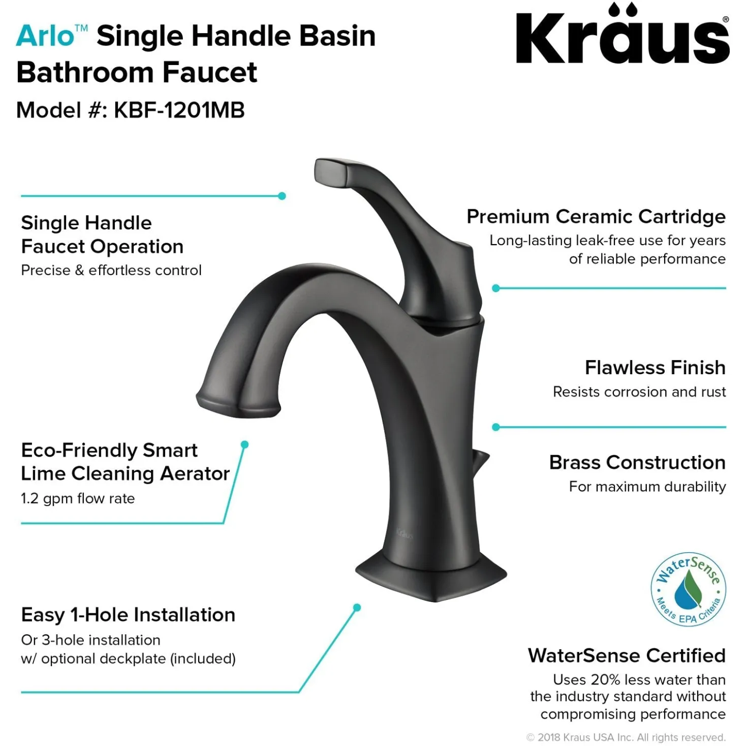 KRAUS Elavo 18 1/2-Inch Square White Porcelain Ceramic Bathroom Vessel Sink with Overflow and Arlo Faucet Combo Set with Lift Rod Drain