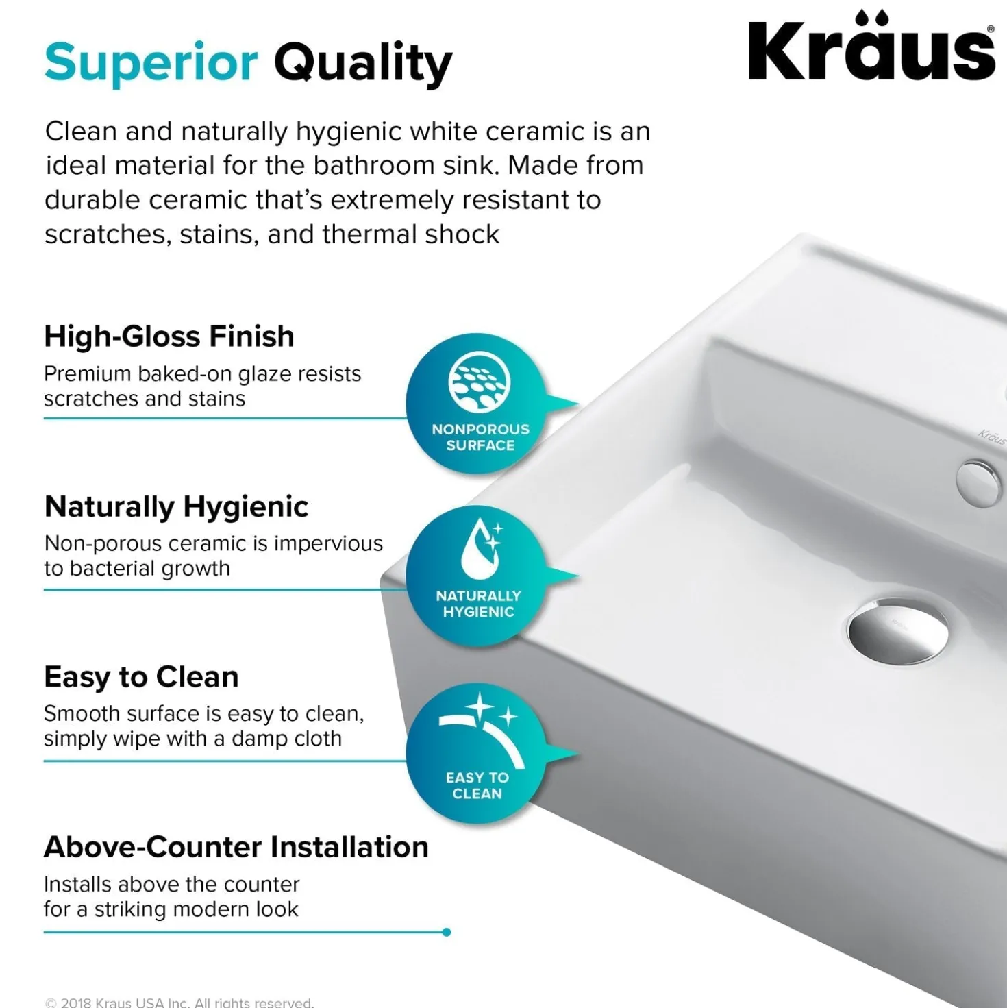 KRAUS Elavo 18 1/2-Inch Square White Porcelain Ceramic Bathroom Vessel Sink with Overflow and Arlo Faucet Combo Set with Lift Rod Drain