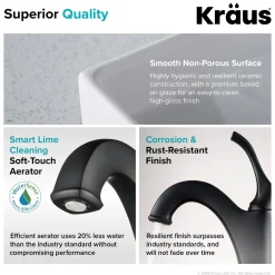KRAUS Elavo 18 1/2-Inch Square White Porcelain Ceramic Bathroom Vessel Sink with Overflow and Arlo Faucet Combo Set with Lift Rod Drain