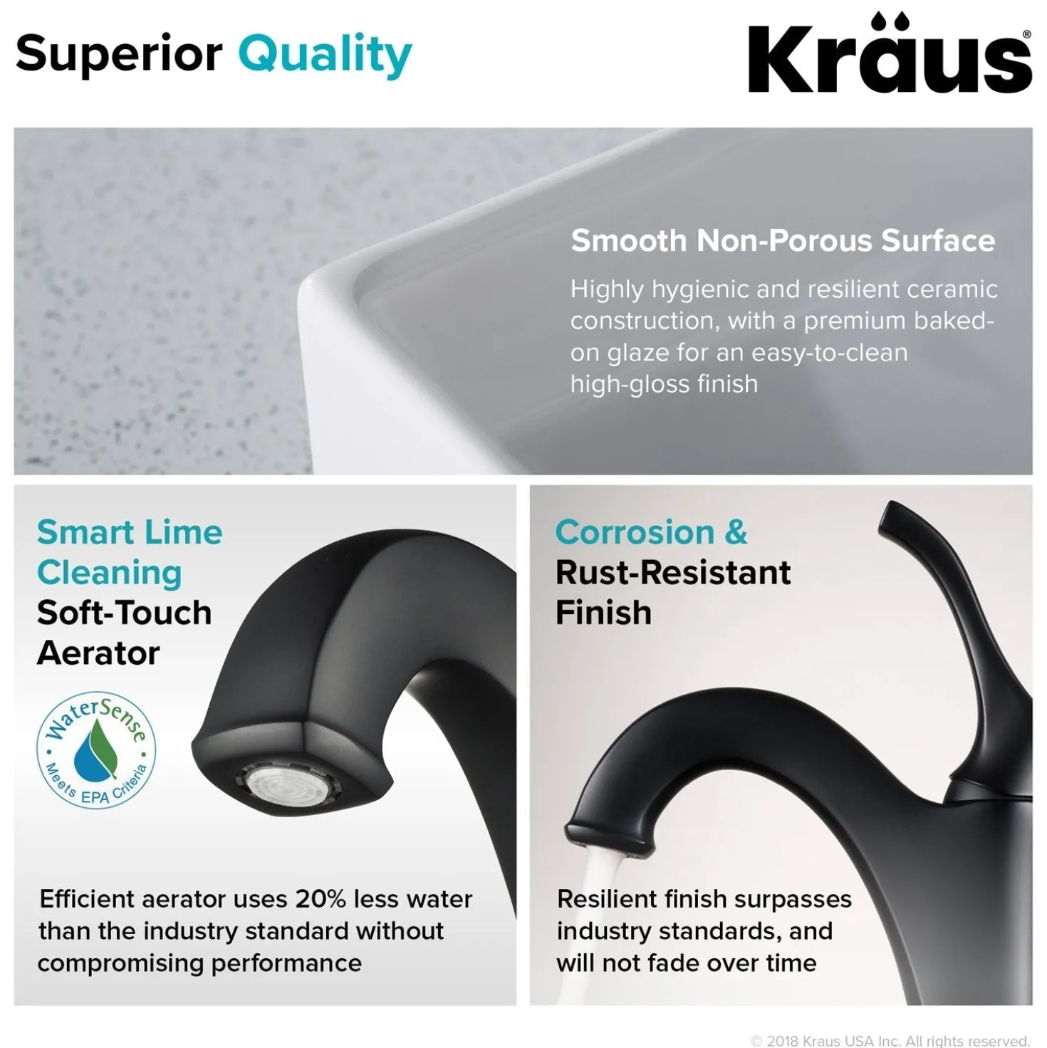 KRAUS Elavo 18 1/2-Inch Square White Porcelain Ceramic Bathroom Vessel Sink with Overflow and Arlo Faucet Combo Set with Lift Rod Drain