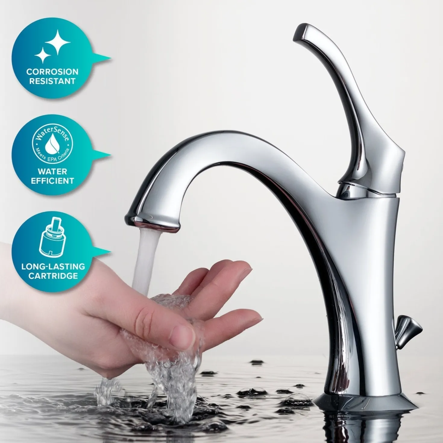 KRAUS Elavo 18 1/2-Inch Square White Porcelain Ceramic Bathroom Vessel Sink with Overflow and Arlo Faucet Combo Set with Lift Rod Drain