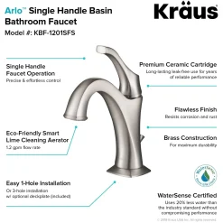 KRAUS Elavo 18 1/2-Inch Square White Porcelain Ceramic Bathroom Vessel Sink with Overflow and Arlo Faucet Combo Set with Lift Rod Drain