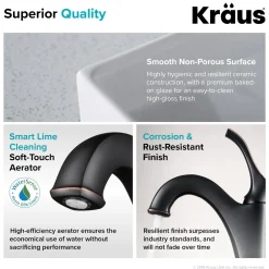 KRAUS Elavo 18 1/2-Inch Square White Porcelain Ceramic Bathroom Vessel Sink with Overflow and Arlo Faucet Combo Set with Lift Rod Drain