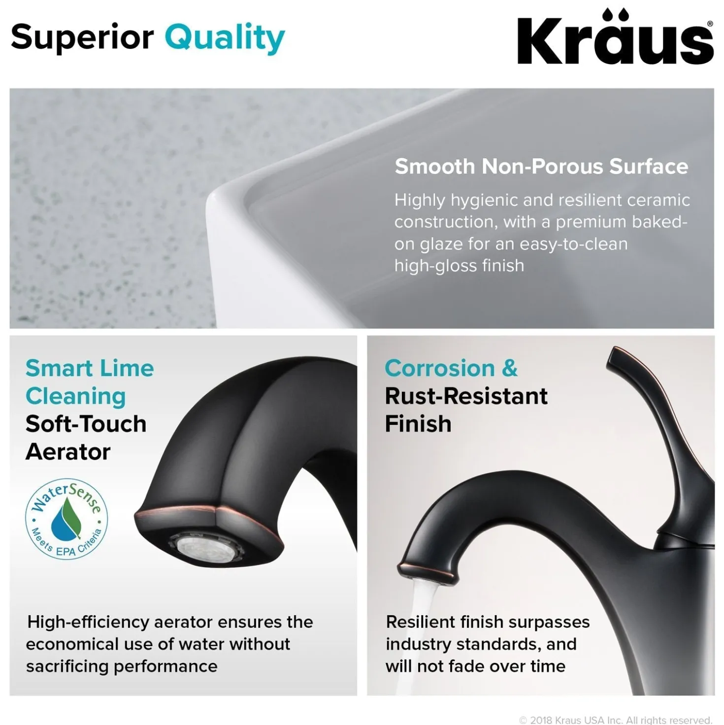 KRAUS Elavo 18 1/2-Inch Square White Porcelain Ceramic Bathroom Vessel Sink with Overflow and Arlo Faucet Combo Set with Lift Rod Drain