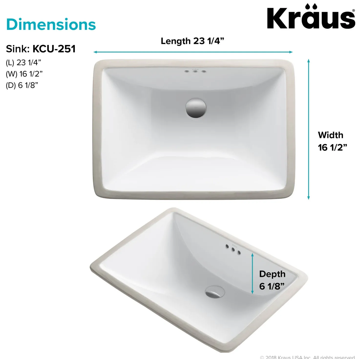 KRAUS Elavo Large Rectangular Ceramic Undermount Bathroom Sink in White with Overflow