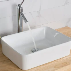 KRAUS Elavo Modern Rectangular Vessel White Porcelain Bathroom Sink, 19 " (2-Pack)