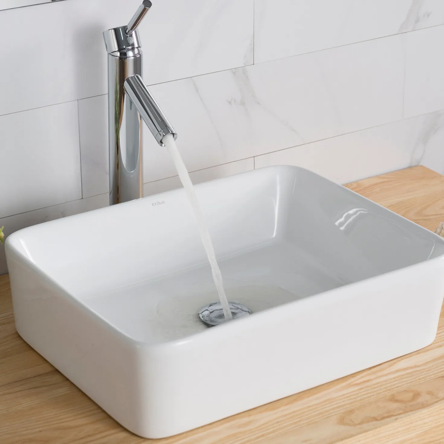 KRAUS Elavo Modern Rectangular Vessel White Porcelain Bathroom Sink, 19 " (2-Pack)