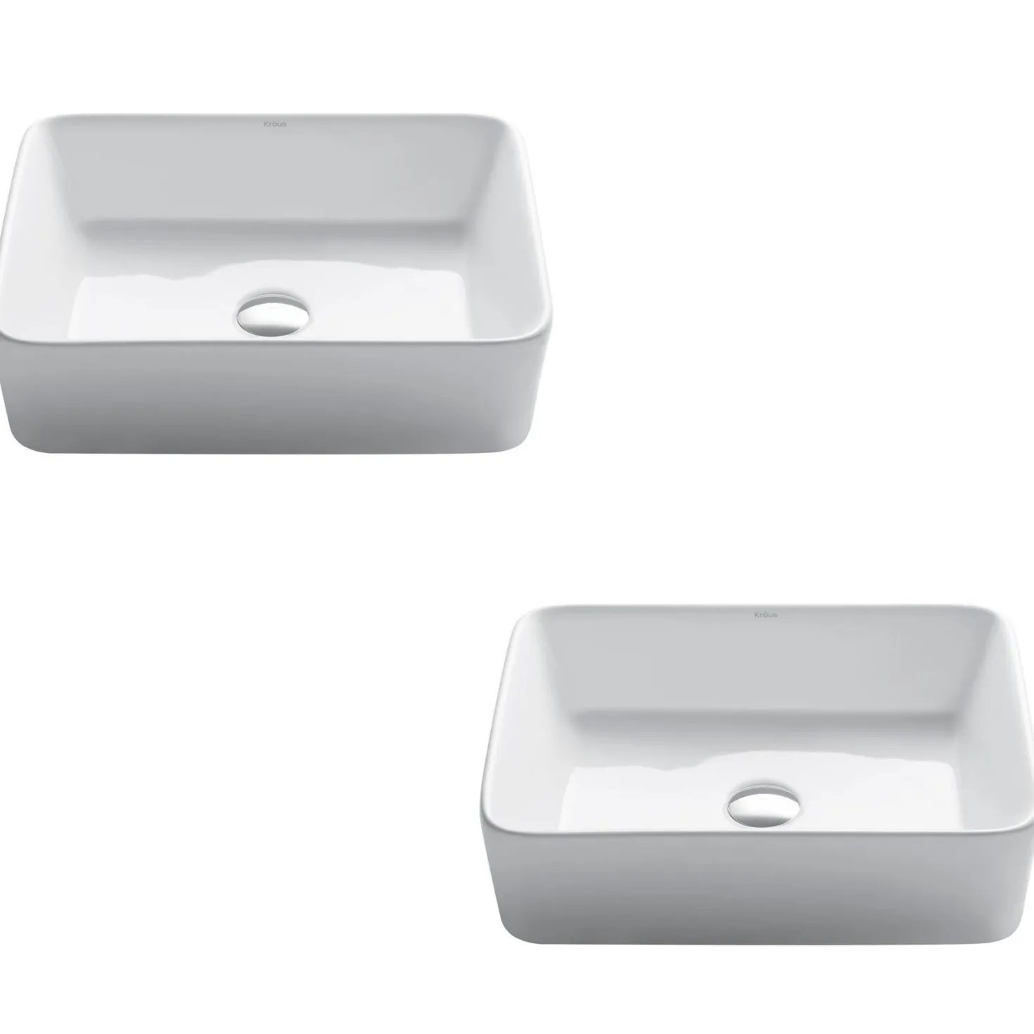 KRAUS Elavo Modern Rectangular Vessel White Porcelain Bathroom Sink, 19 " (2-Pack)