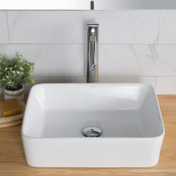 KRAUS Elavo Modern Rectangular Vessel White Porcelain Bathroom Sink, 19