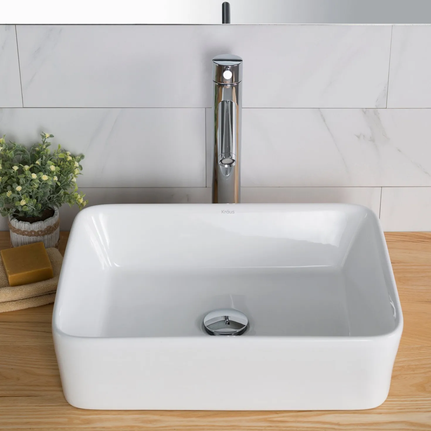 KRAUS Elavo Modern Rectangular Vessel White Porcelain Bathroom Sink, 19 " (2-Pack)