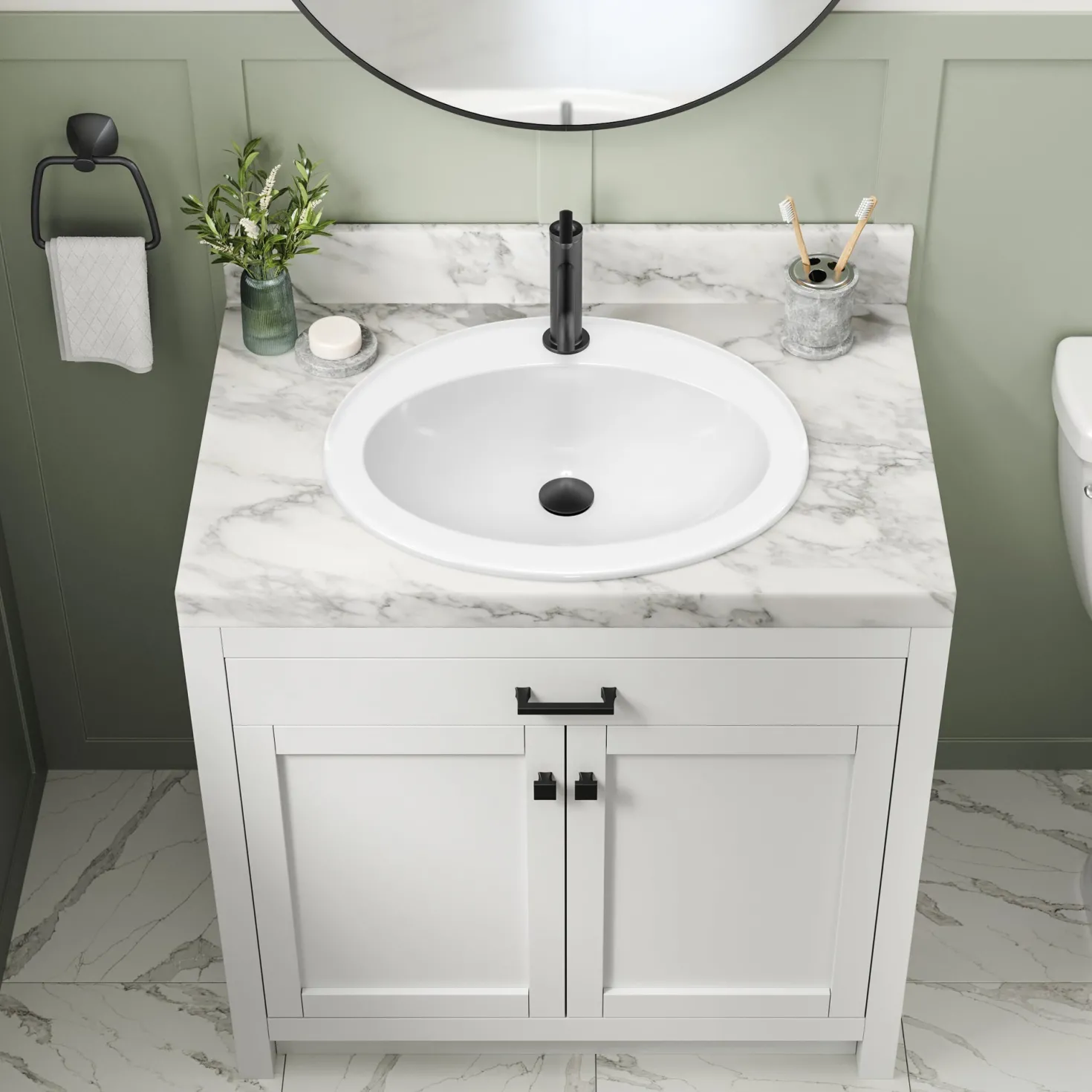 KRAUS Elavo 22" Oval Porcelain Drop In Bathroom Sink in White