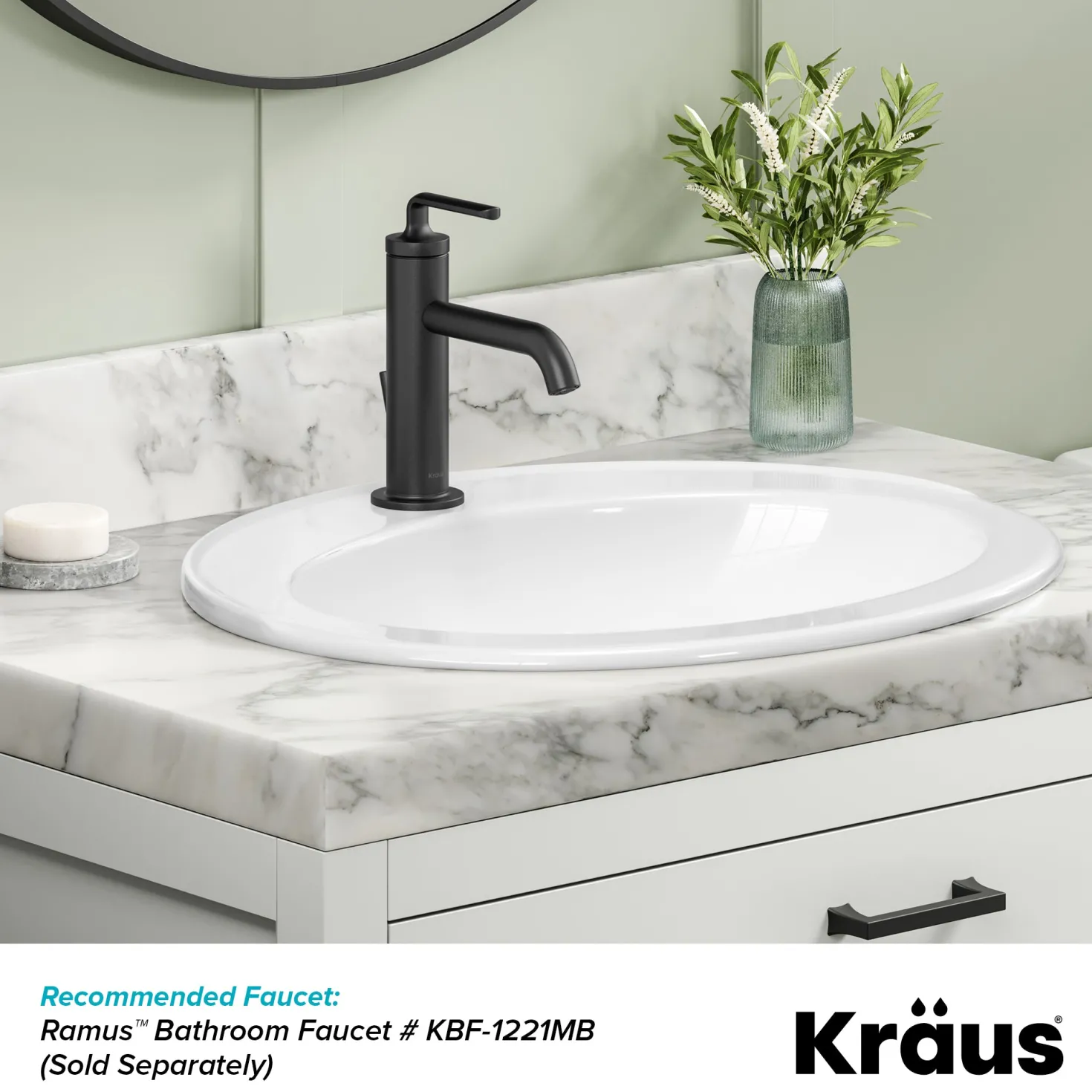 KRAUS Elavo 22" Oval Porcelain Drop In Bathroom Sink in White